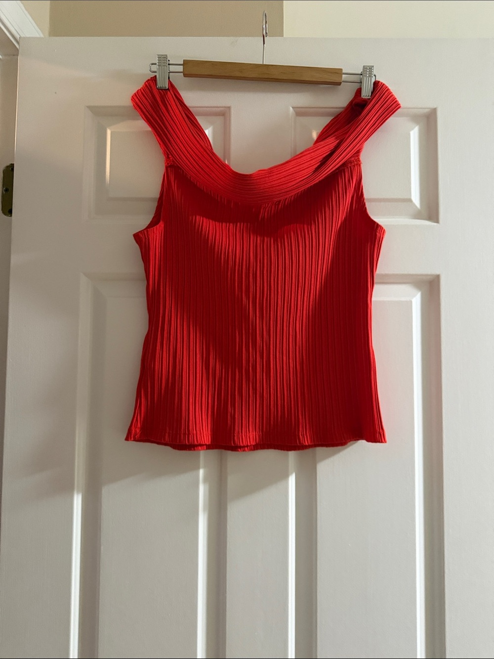 Madewell Red Pleated Off-Shoulder Tank Top